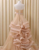 A-Line Stomacher Tiered  Wedding Dress Court Train With Appliques